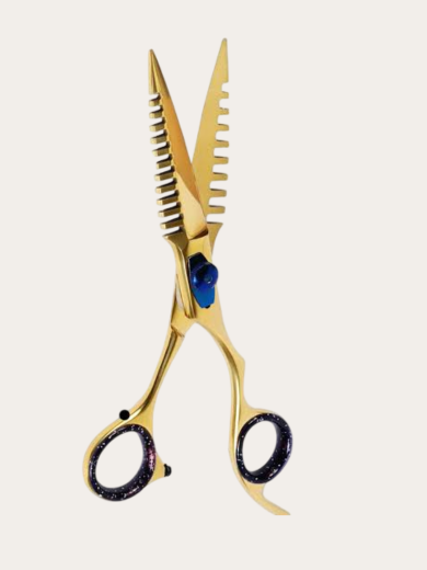 Gold Professional Thinning Shears with Serrated Blade and Ergonomic Handles