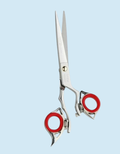 Stainless Steel Hairdressing Scissors with Red Ergonomic Handles