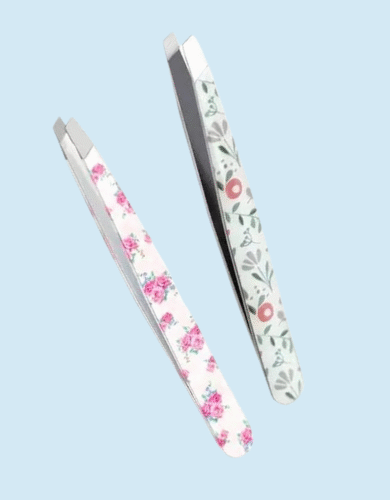 Floral Print Stainless Steel Tweezers – Set of 2