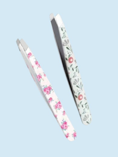 1 Floral Print Stainless Steel Tweezers – Set of 2