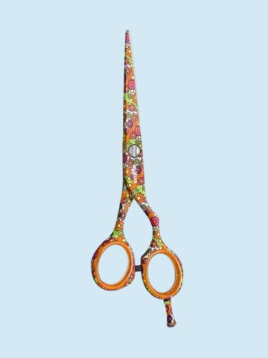 Floral Patterned Stainless Steel Hairdressing Scissors with Ergonomic Handles