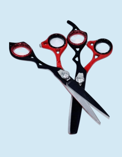 Black & Red Professional Hairdressing Scissor Set with Thinning Shear