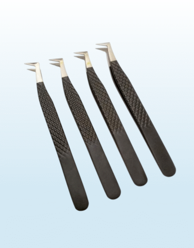 Set of 4 Black Precision Tweezers with Angled Tips for Grooming and Crafting
